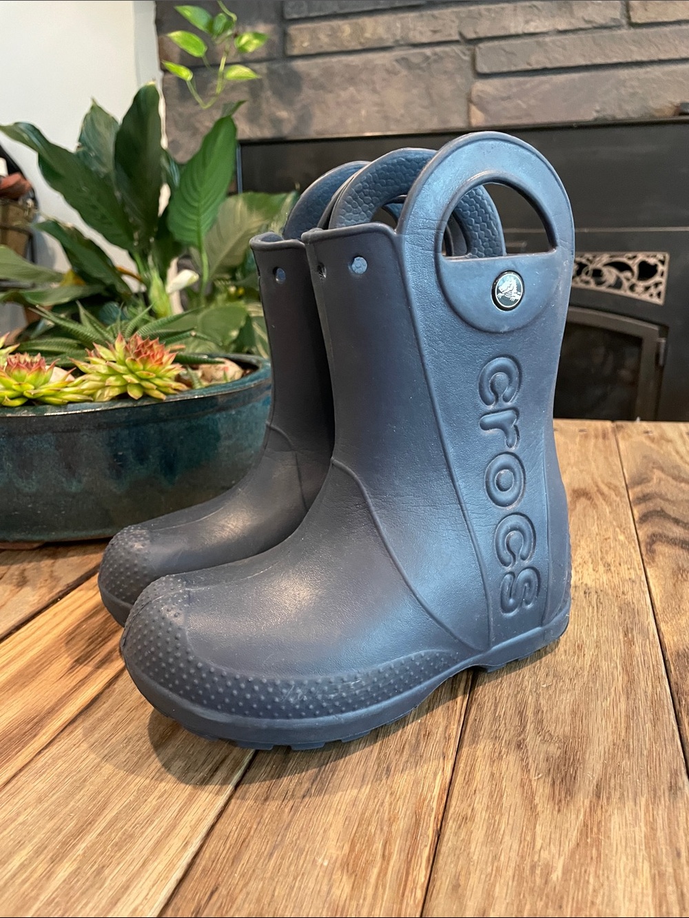 CROCS Kids Navy Blue Handle It Rain Boots Size 11